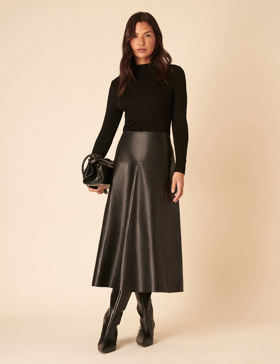 Black Leather Midi Skirt