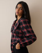 Red Tartan Cord Oversized Collar Blouse