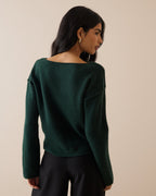 Dark Green Boat Neck Exposed Seam Jumper