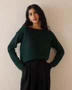Dark Green Boat Neck Exposed Seam Jumper