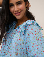 Blue Floral Short Sleeve Blouse