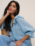Blue Floral Short Sleeve Blouse