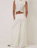 Cream Linen-Blend Top & Trousers Set