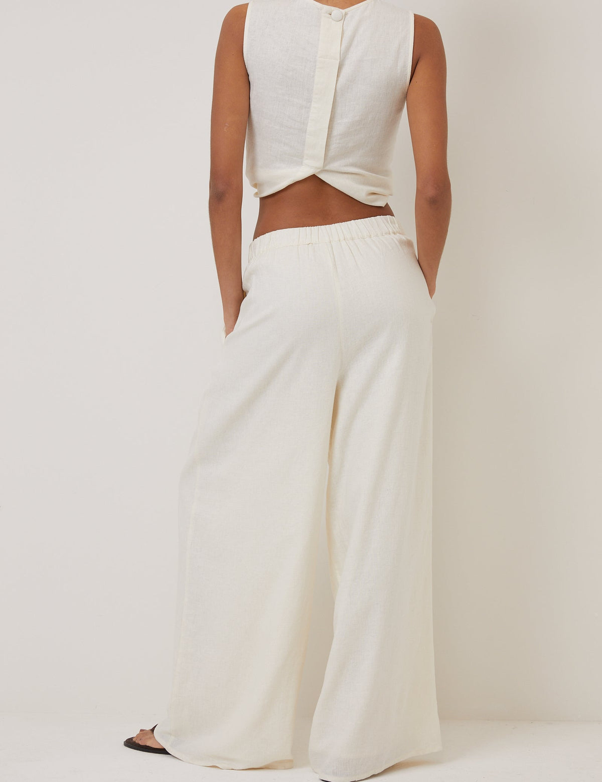 Cream Linen-Blend Top & Trousers Set