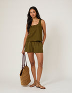 Khaki Green Linen-Rich Top