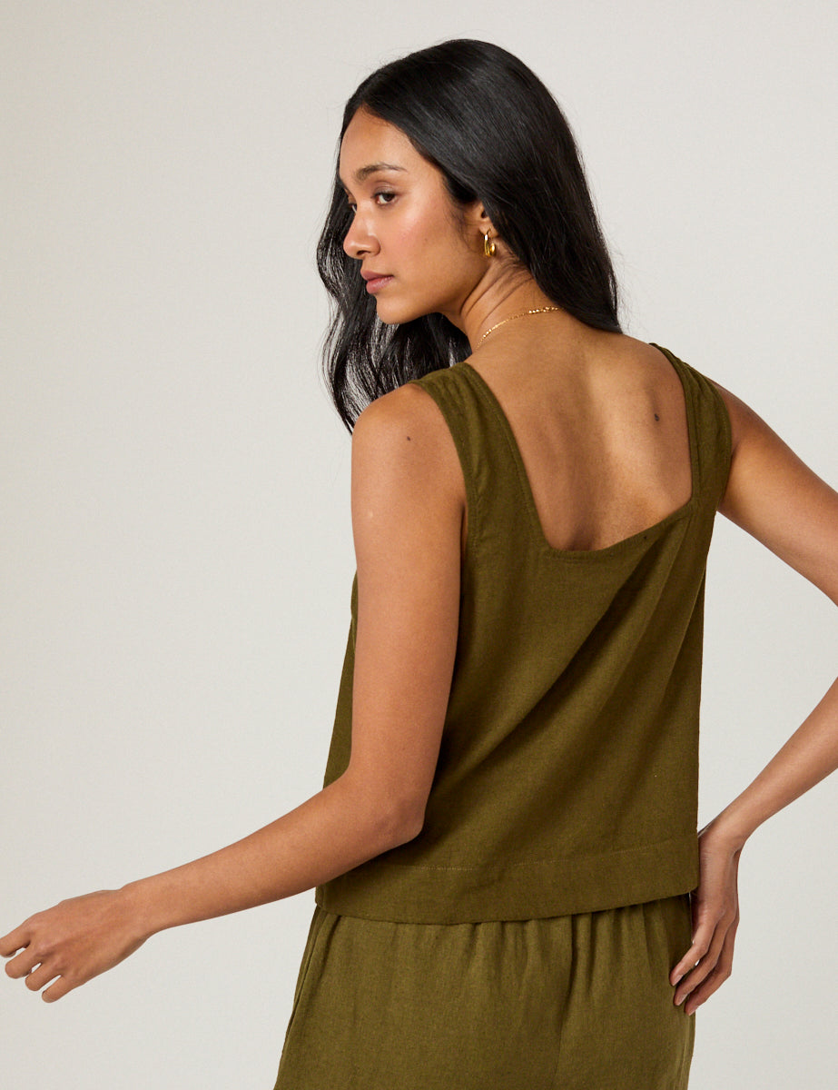 Khaki Green Linen-Rich Top