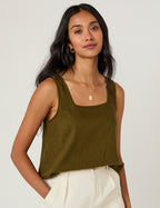 Khaki Green Linen-Rich Top
