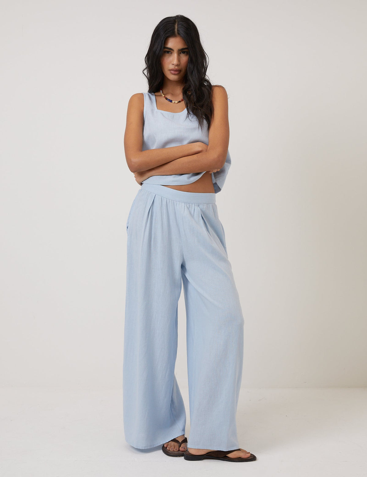 Light Blue Linen-Rich Swing Top
