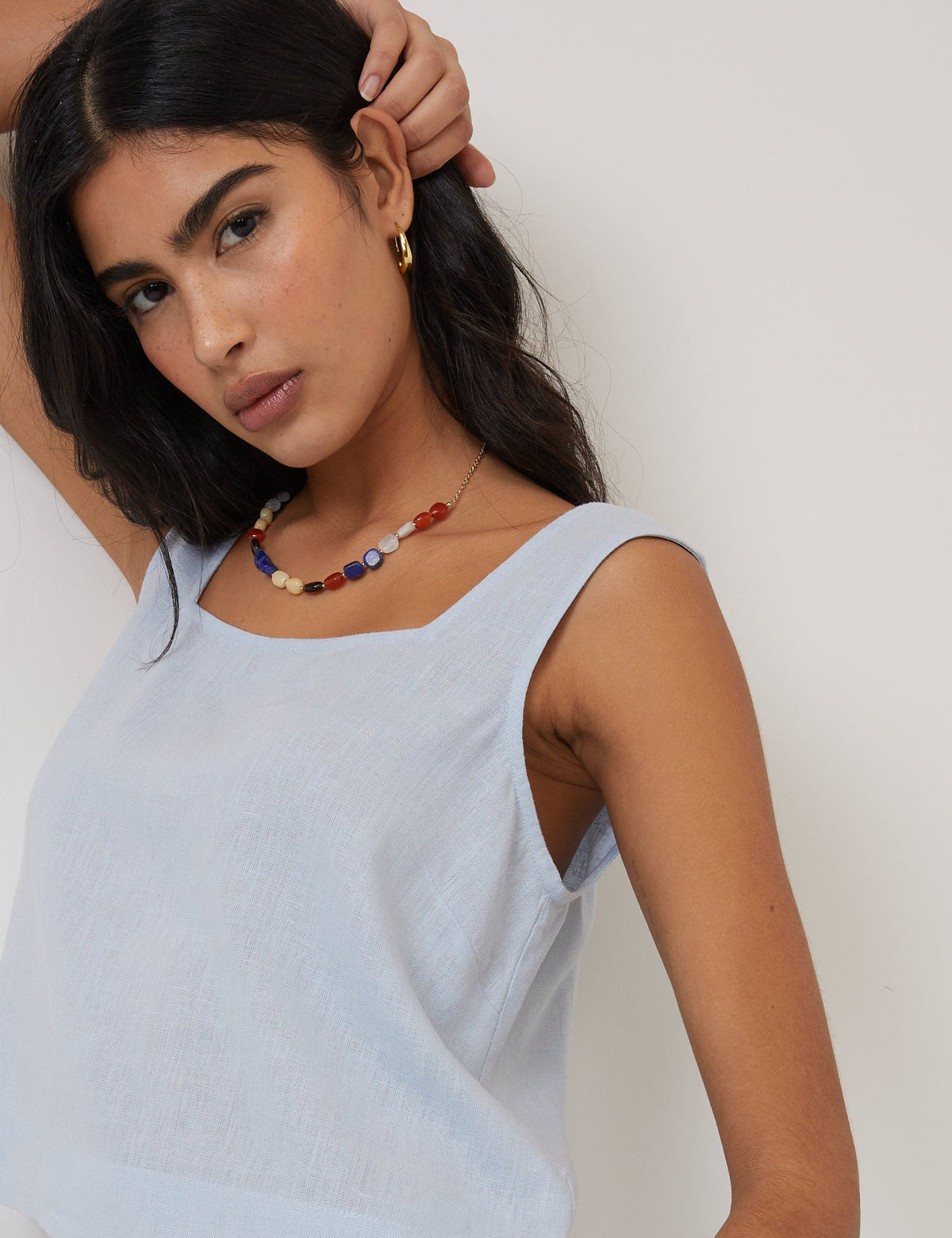 Light Blue Linen-Rich Swing Top