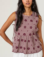 Burgundy Gingham Side Tie Swing Top