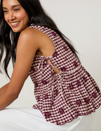 Burgundy Gingham Side Tie Swing Top