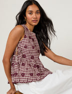 Burgundy Gingham Side Tie Swing Top
