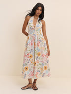 White Floral Halterneck Lilijana Midi Dress