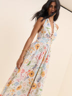 White Floral Halterneck Lilijana Midi Dress