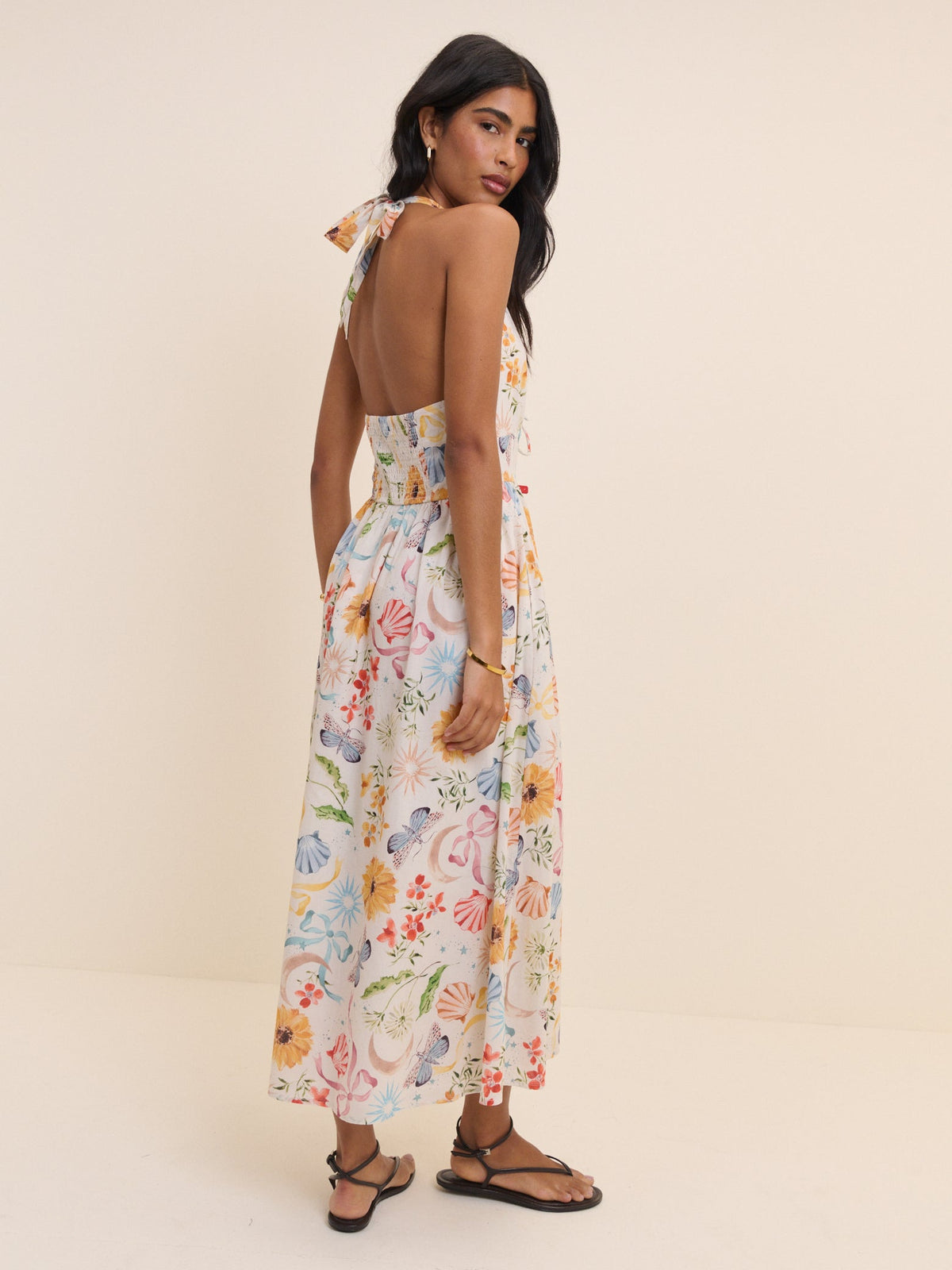 White Floral Halterneck Lilijana Midi Dress