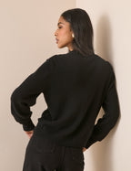 Black Wool Blend Crochet Trim Elodie Cardigan