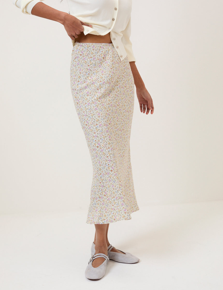 Cream Ditsy Floral Mila Midi Skirt