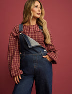 Red Check Shirred Peplum Blouse