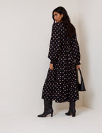 Black Polka Dot Balloon Sleeve Sofia Midi Dress