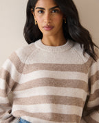 Brown Striped Contrast Trim Jumper