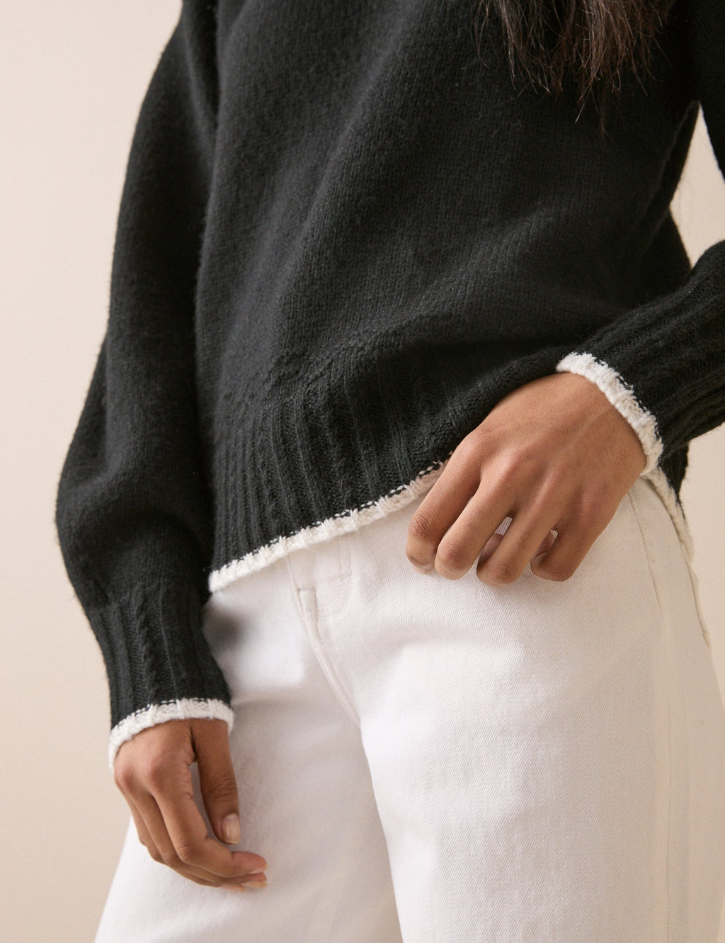 Black Contrast Trim Bow Detail Jumper