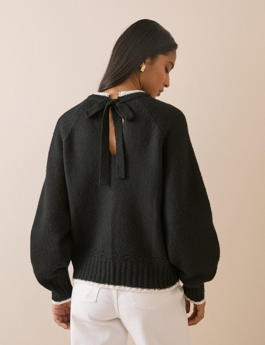 Black Contrast Trim Bow Detail Jumper