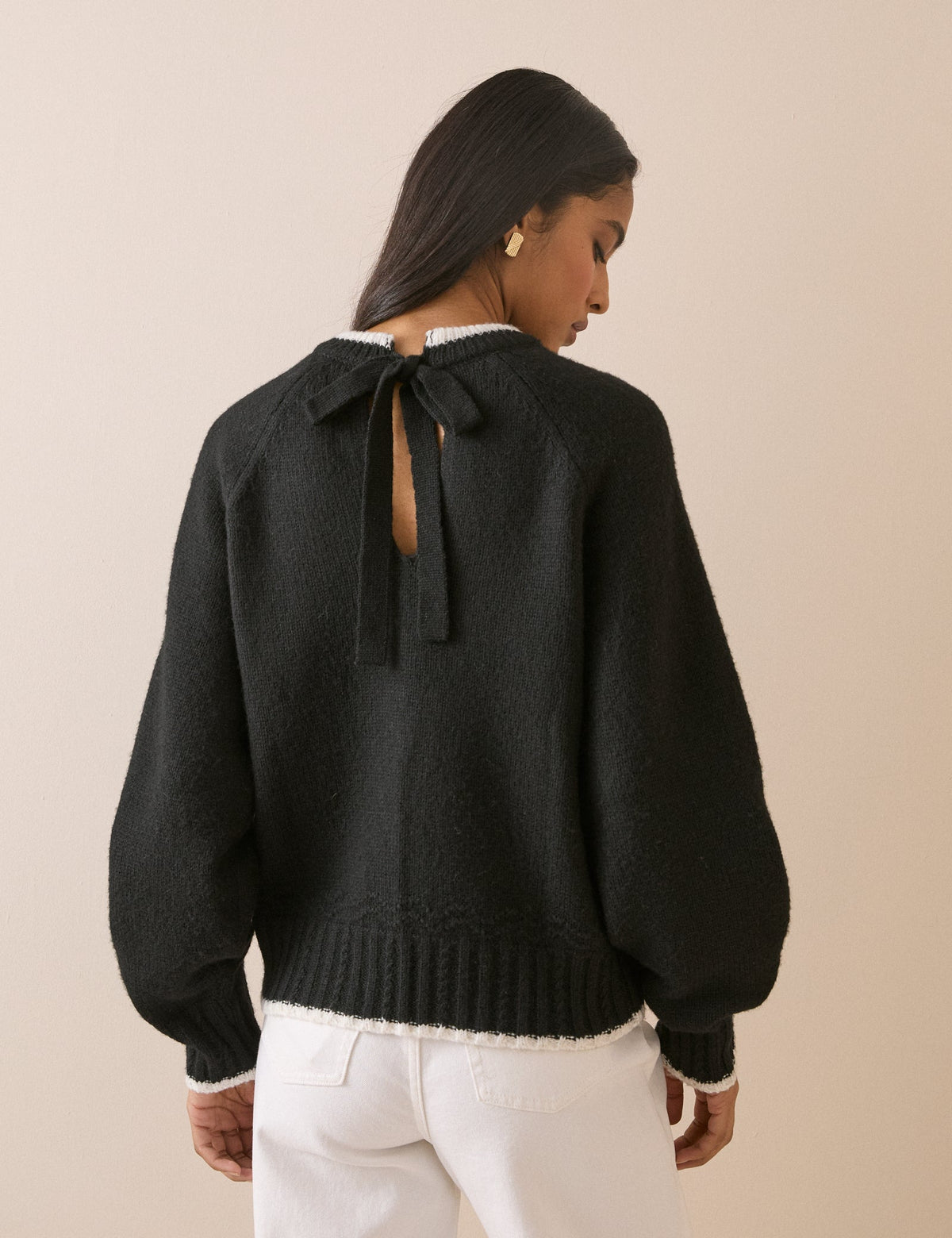 Black Contrast Trim Bow Detail Jumper