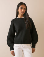 Black Contrast Trim Bow Detail Jumper