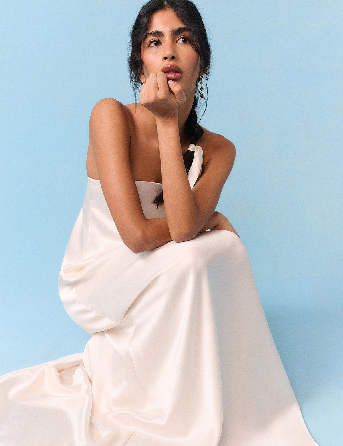 Bridal Ivory Satin Bandeau Eira Maxi Dress