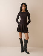 Brown Snake Print Long Sleeve Yuki Mini Dress