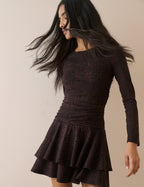 Brown Snake Print Long Sleeve Yuki Mini Dress