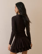 Brown Snake Print Long Sleeve Yuki Mini Dress