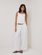 White Linen-Rich Button Front Top
