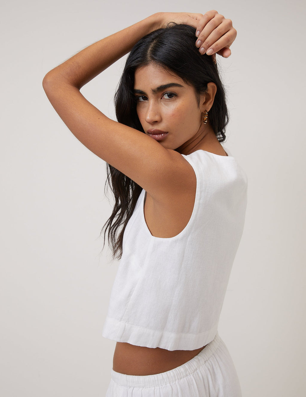 White Linen-Rich Button Front Top