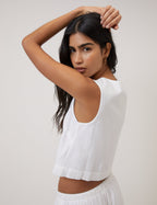 White Linen-Rich Button Front Top
