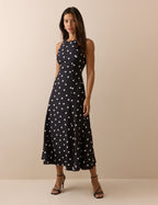 Black Polka Dot Reign Midi Dress