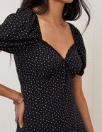 Black Polka Dot Lace Trim Keka Midi Dress