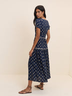 Navy Polka Dot Tiered Dara Midi Dress