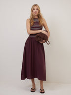 Purple Shirred Bodice Ingrid Midi Dress
