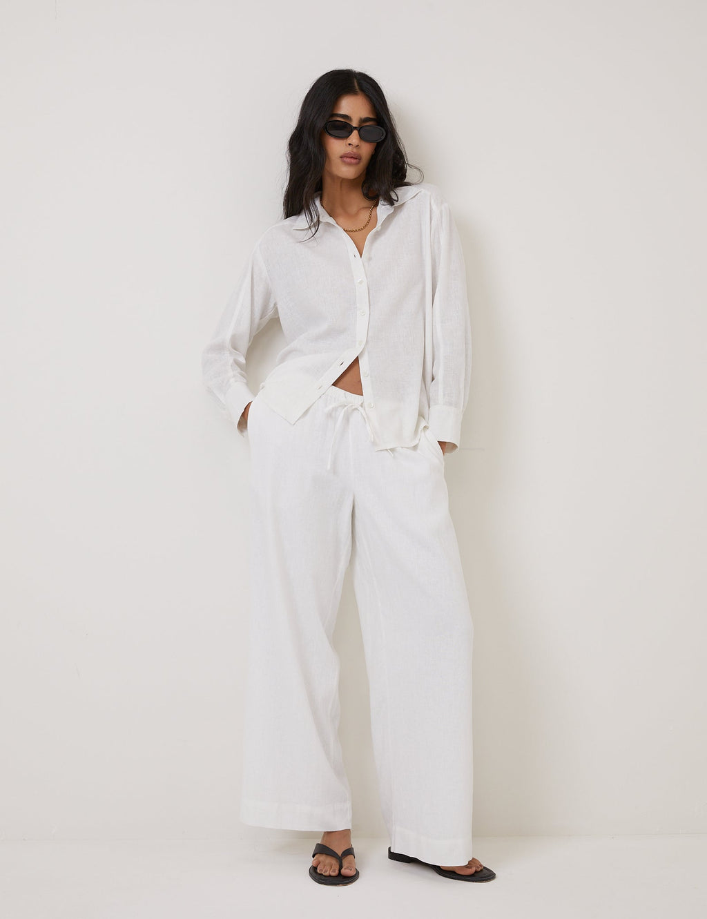 White Oversized Linen-Rich Shirt