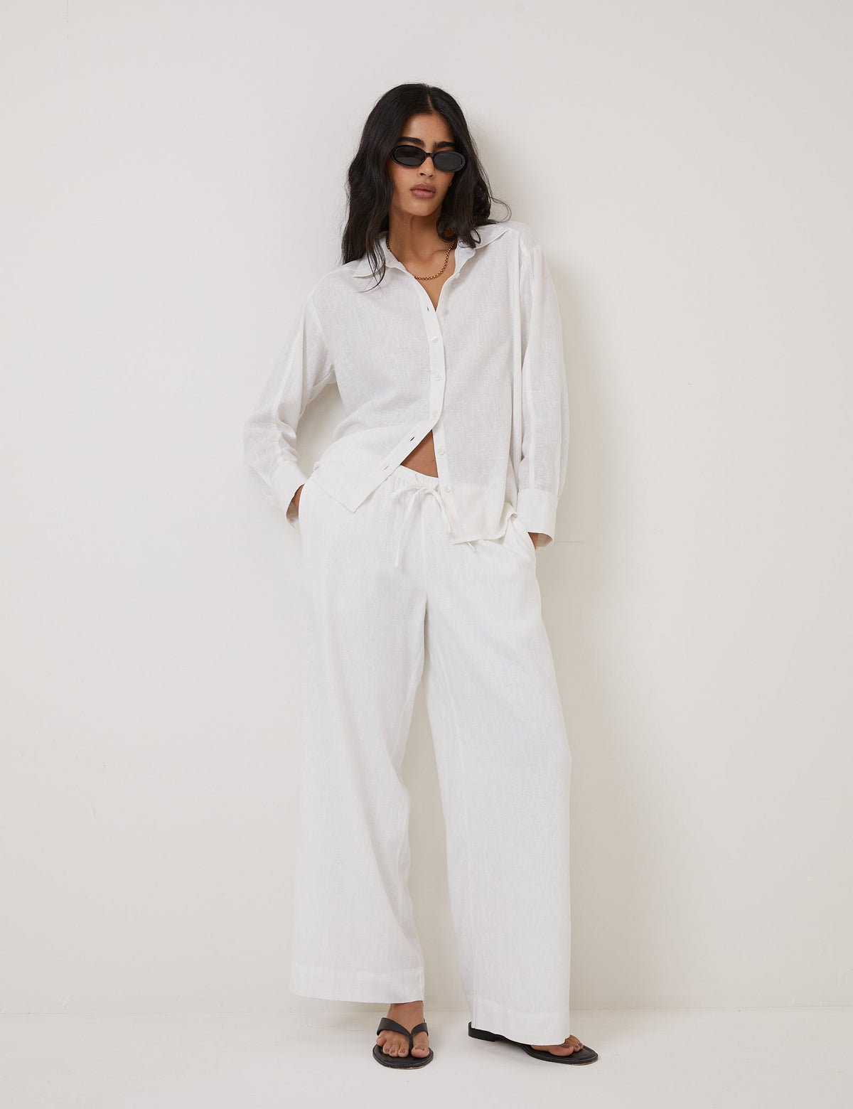 White Oversized Linen-Rich Shirt