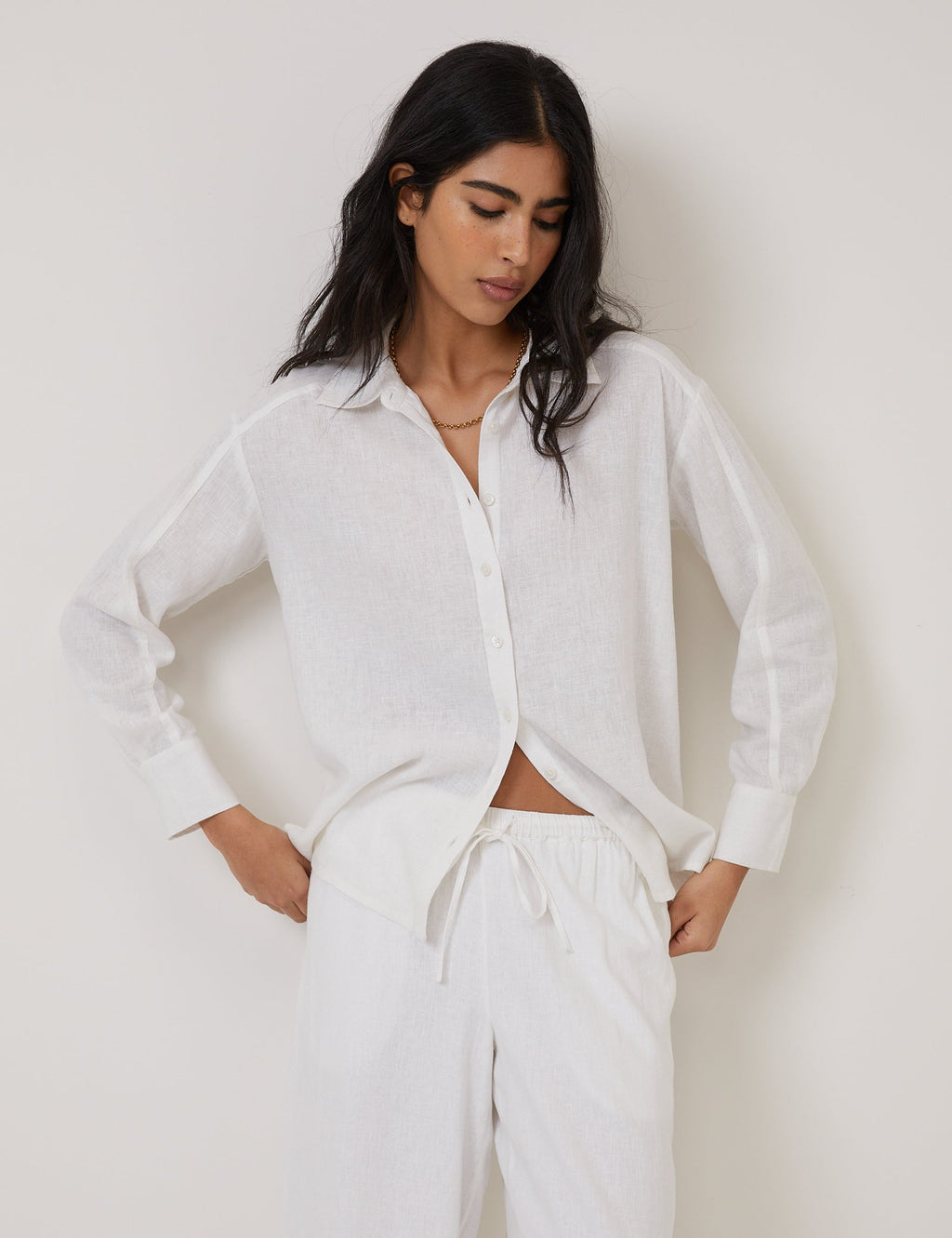 White Oversized Linen-Rich Shirt
