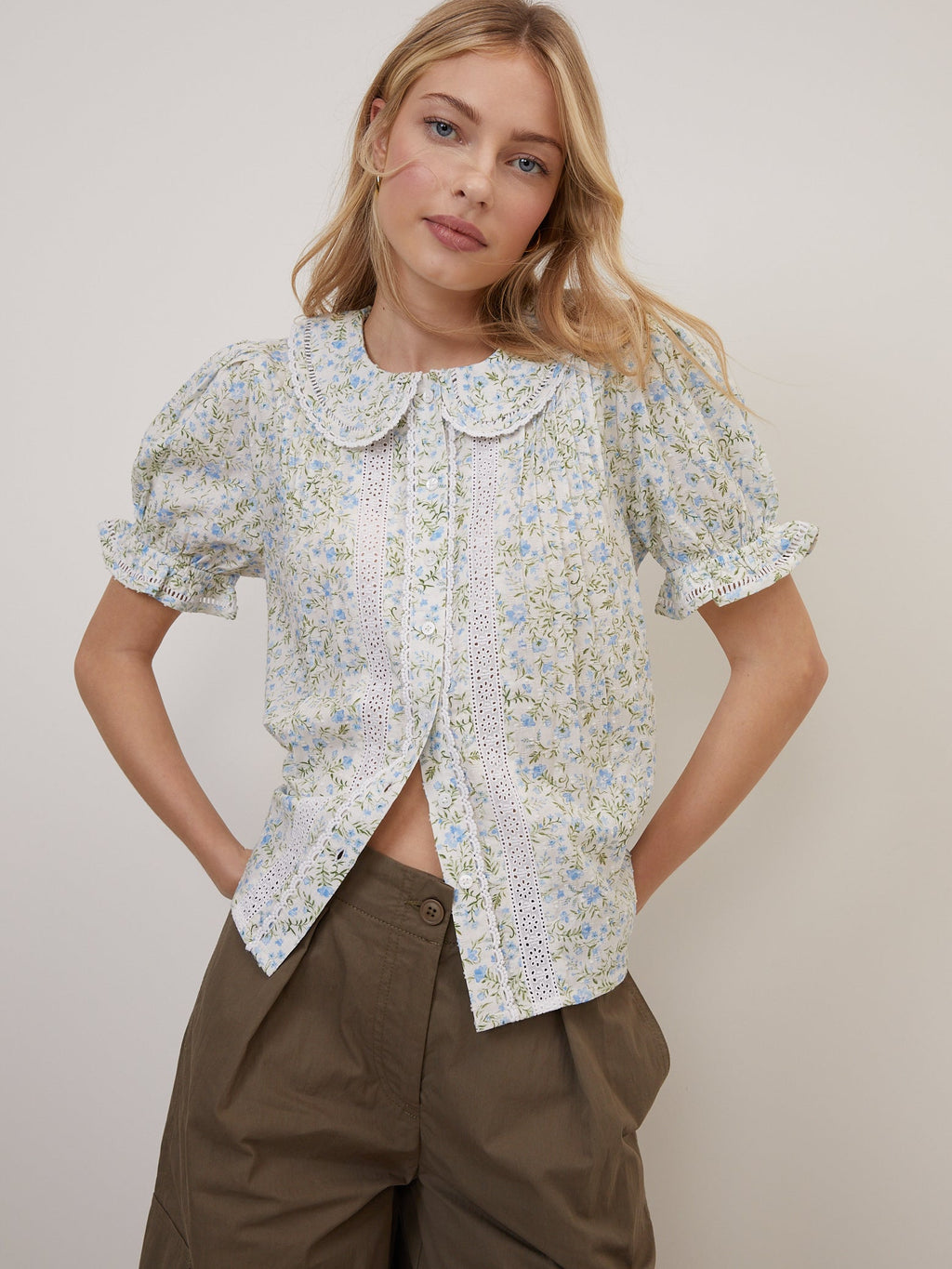White Floral Peter Pan Blouse