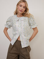 White Floral Peter Pan Blouse