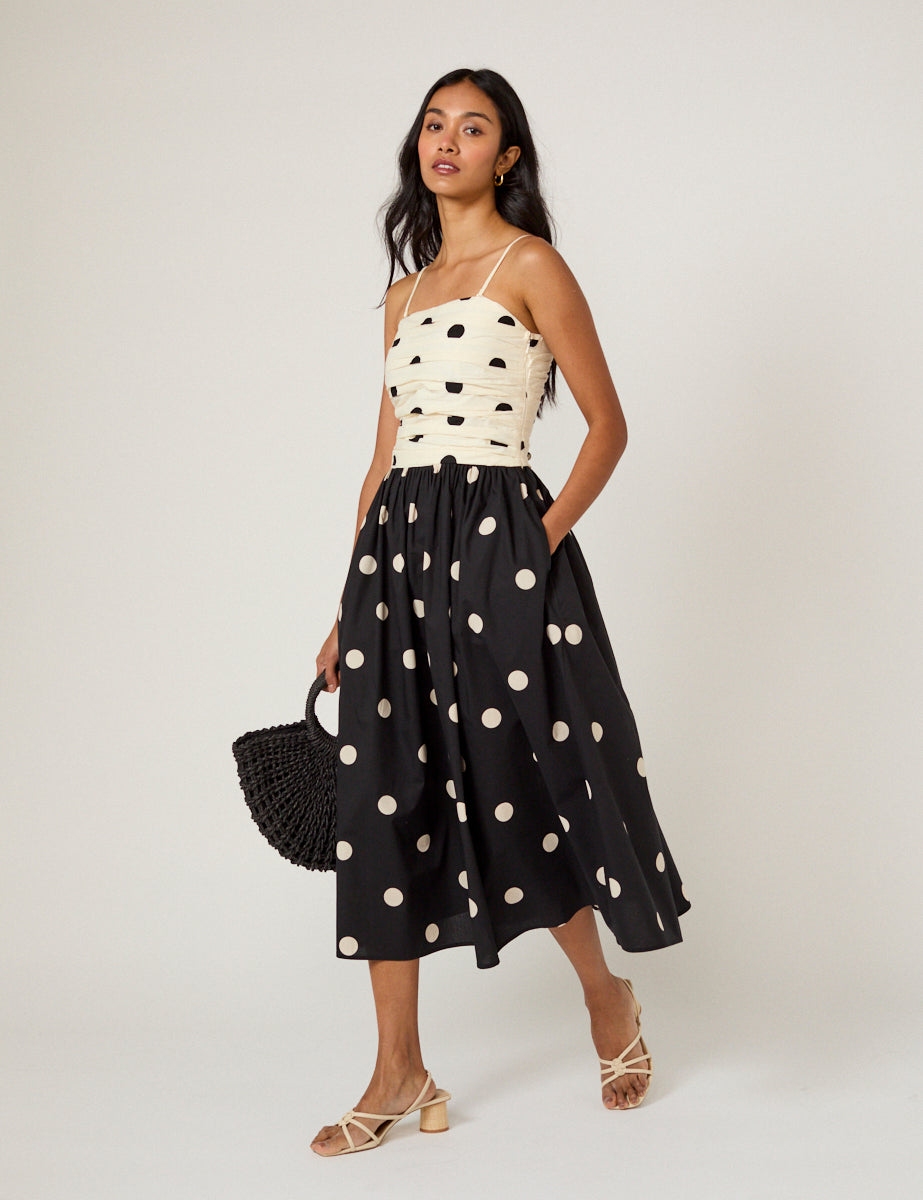 Monochrome Polka Dot Alice Midi Dress