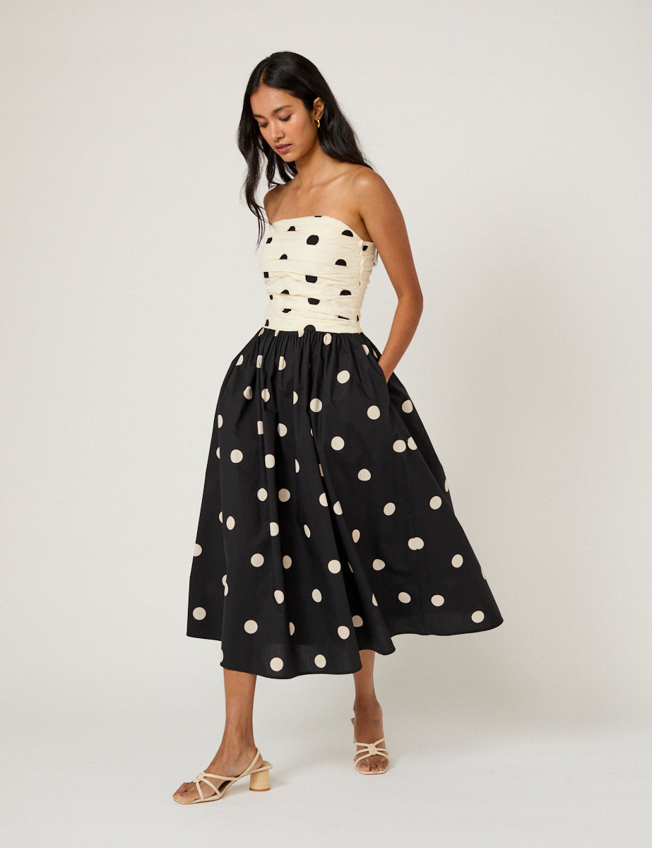Monochrome Polka Dot Alice Midi Dress