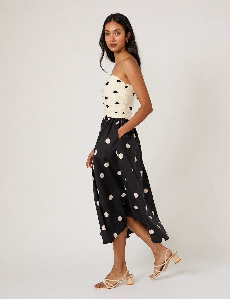 Monochrome Polka Dot Alice Midi Dress