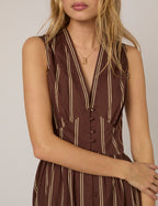 Brown Pinstripe Sleeveless Starlight Midi Dress