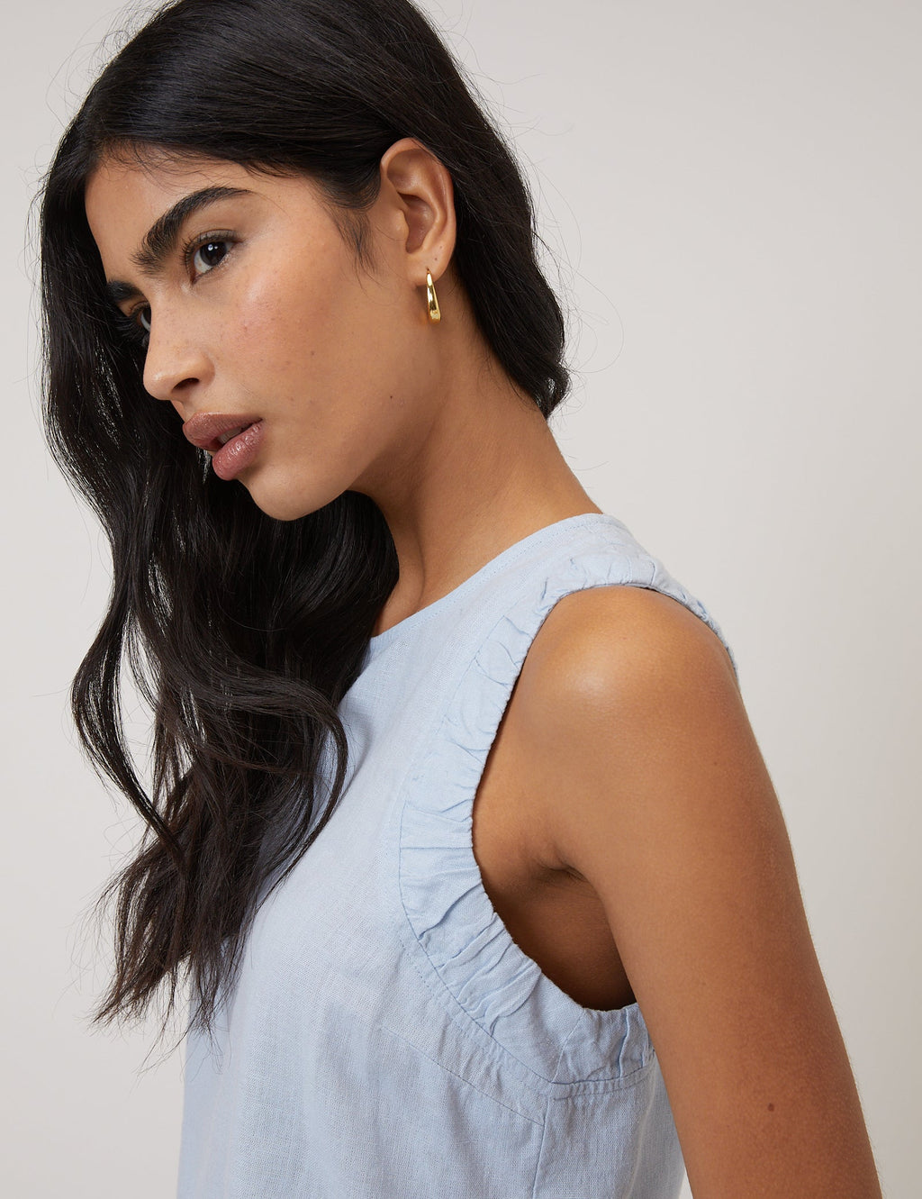 Light Blue Linen-Rich Ruched Top