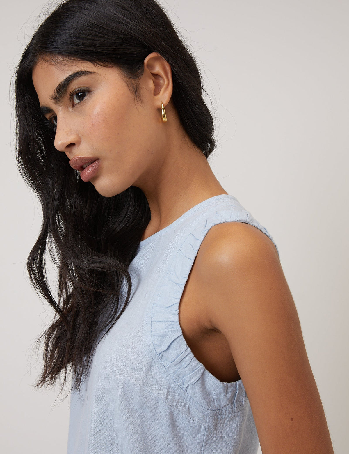Light Blue Linen-Rich Ruched Top